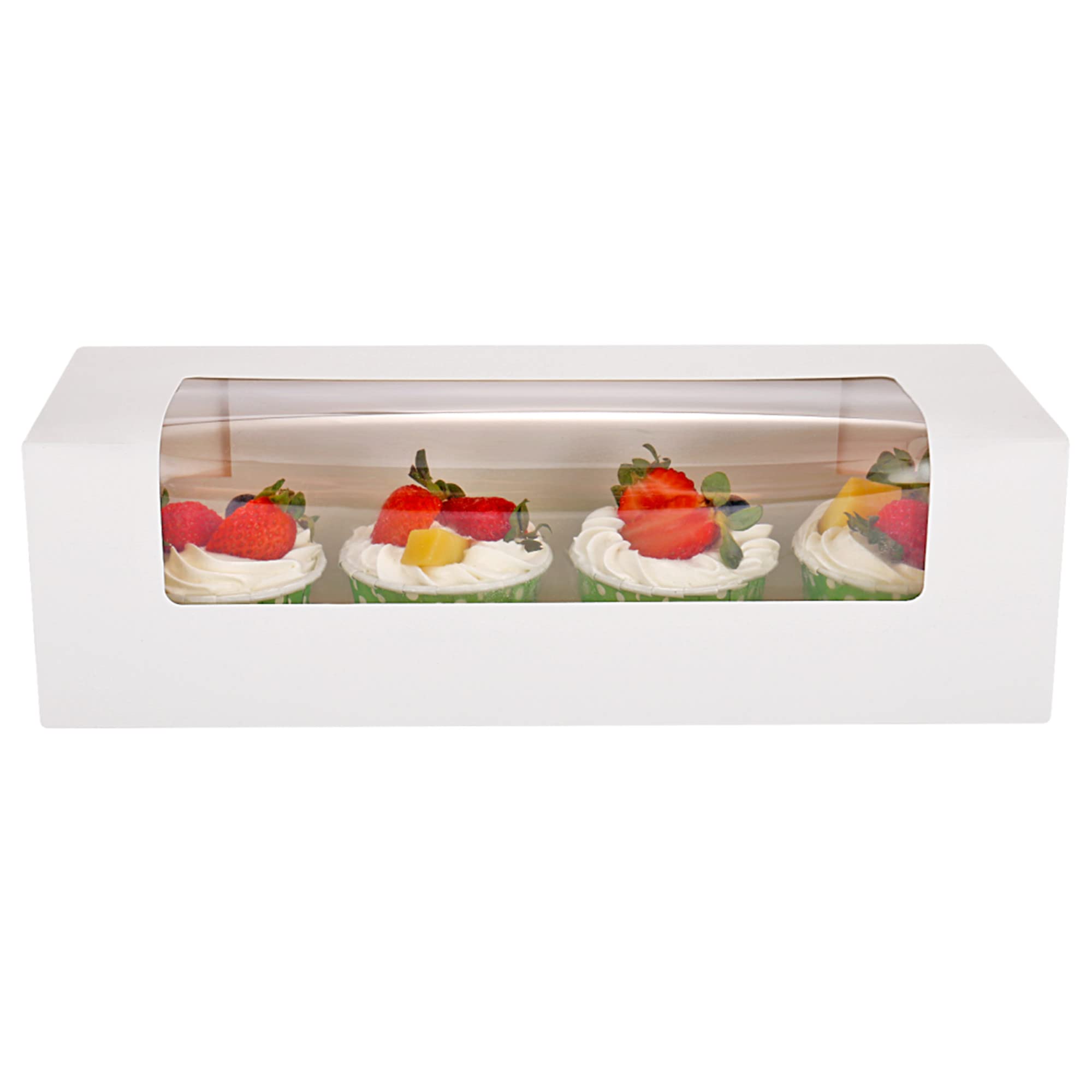Rifmeae 12'' X 4'' X 3.5'' Roll Cake Boxes, Loaf Cookie Boxes, White Bakery Boxes With Window, Auto-Popup Treat Boxes For Donuts