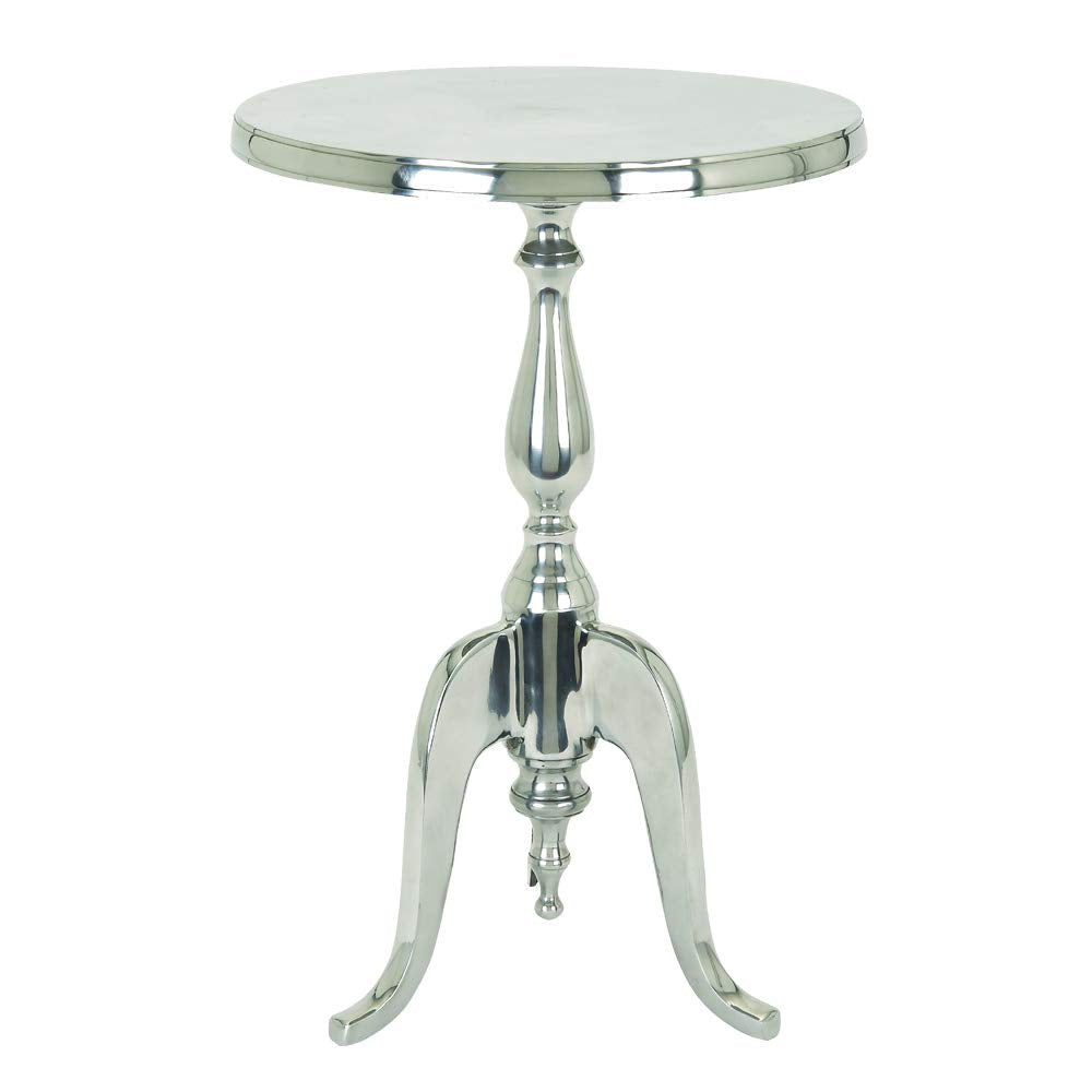 Benzara Traditional Style Aluminum Accent Table with Pedestal Base, Silver