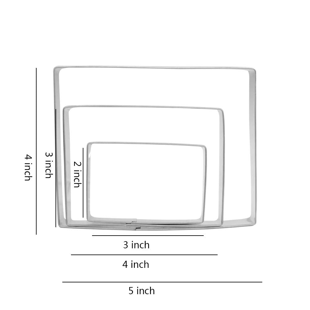 Large Rectangle Cookie Cutter Set - 5   ,4   ,3    - 3 Piece - Stainless Steel