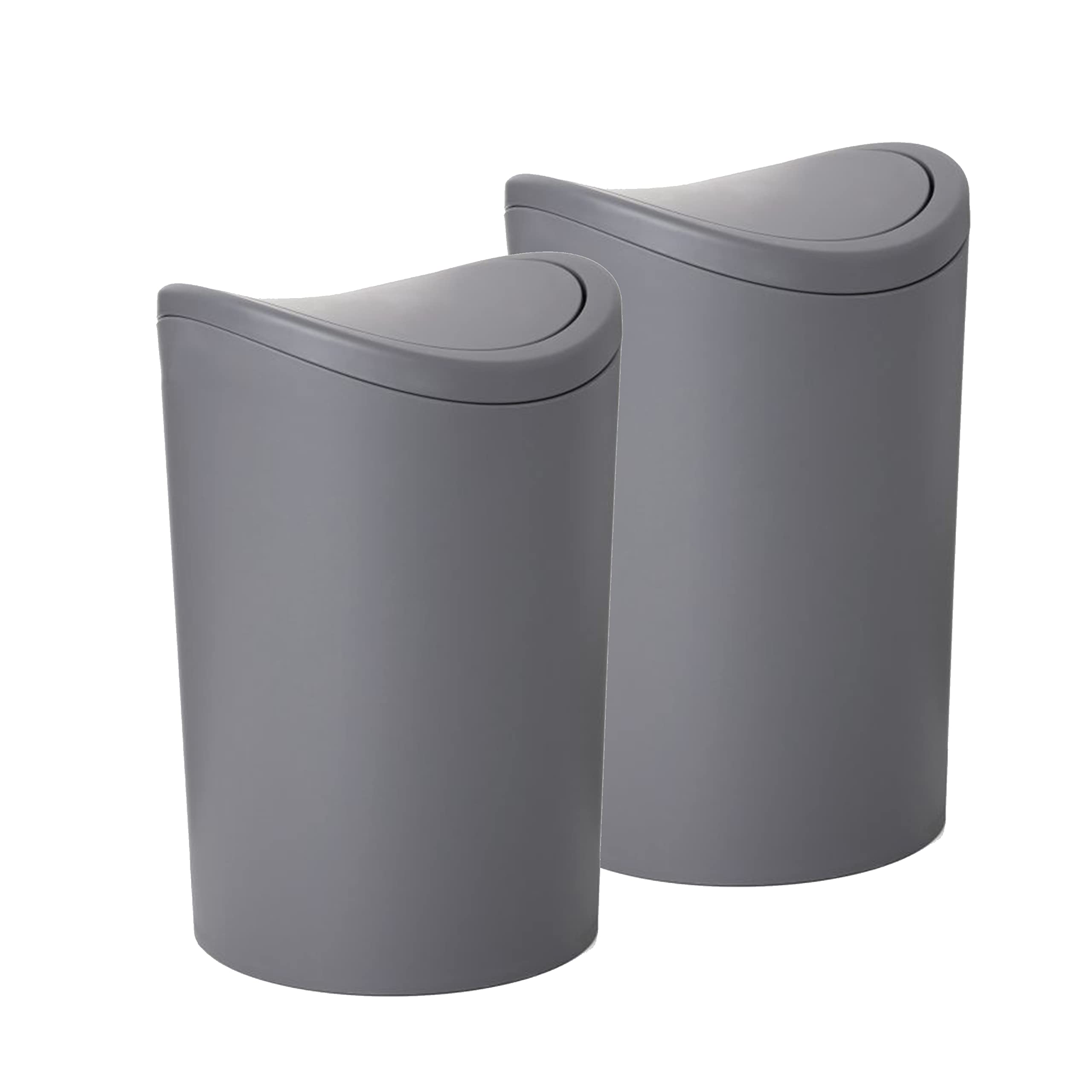 Superio Small Bathroom Trash Can With Lid, Modern Grey Mini Waste Bin With Swing Lid (1 1/2 Gallon, 6 Liter) Plastic Garbage Can