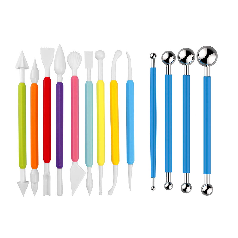 Amytalk 13Pcs Fondant Tool, Cake Decorating Hand Tool, Double Head Metal Ball, Gum Paste Modeling Tools