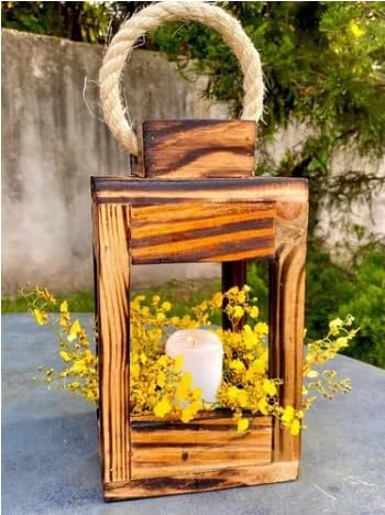 Farmhouse Wooden Candle Lanterns Decorative Set of 3, Rustic Hanging Wedding Lantern Candle Holder for Table Centerpiece Firepla