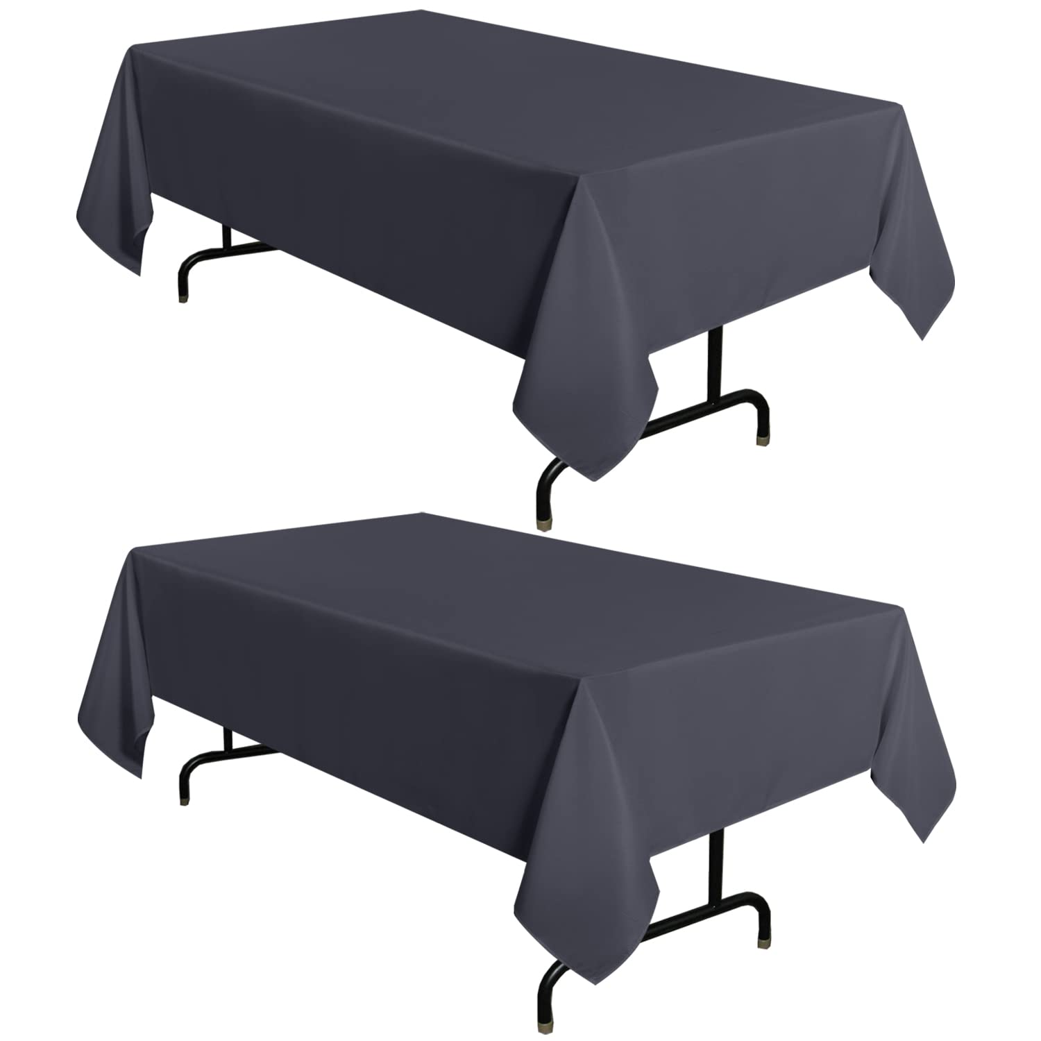 Sancua 2 Pack Dark Grey Tablecloth 60 X 84 Inch, Rectangle 4 Feet Table Cloth - Stain And Wrinkle Resistant Washable Polyester T