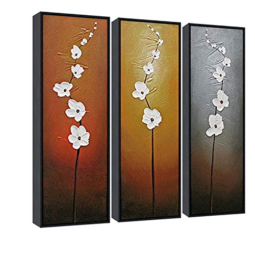 Wieco Art Modern Contemporary Flowers Framed Artwork 3 Panels 100% Hand Painted Abstract Floral Oil Paintings On Canvas Wall Art