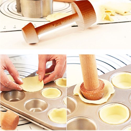 Msart Tart Tamper Pastry Tamper Mini Pan Wood Wooden Shell Dough Muffin Metal For Making Muffin, Pecan Pies, Cheesecakes And Des