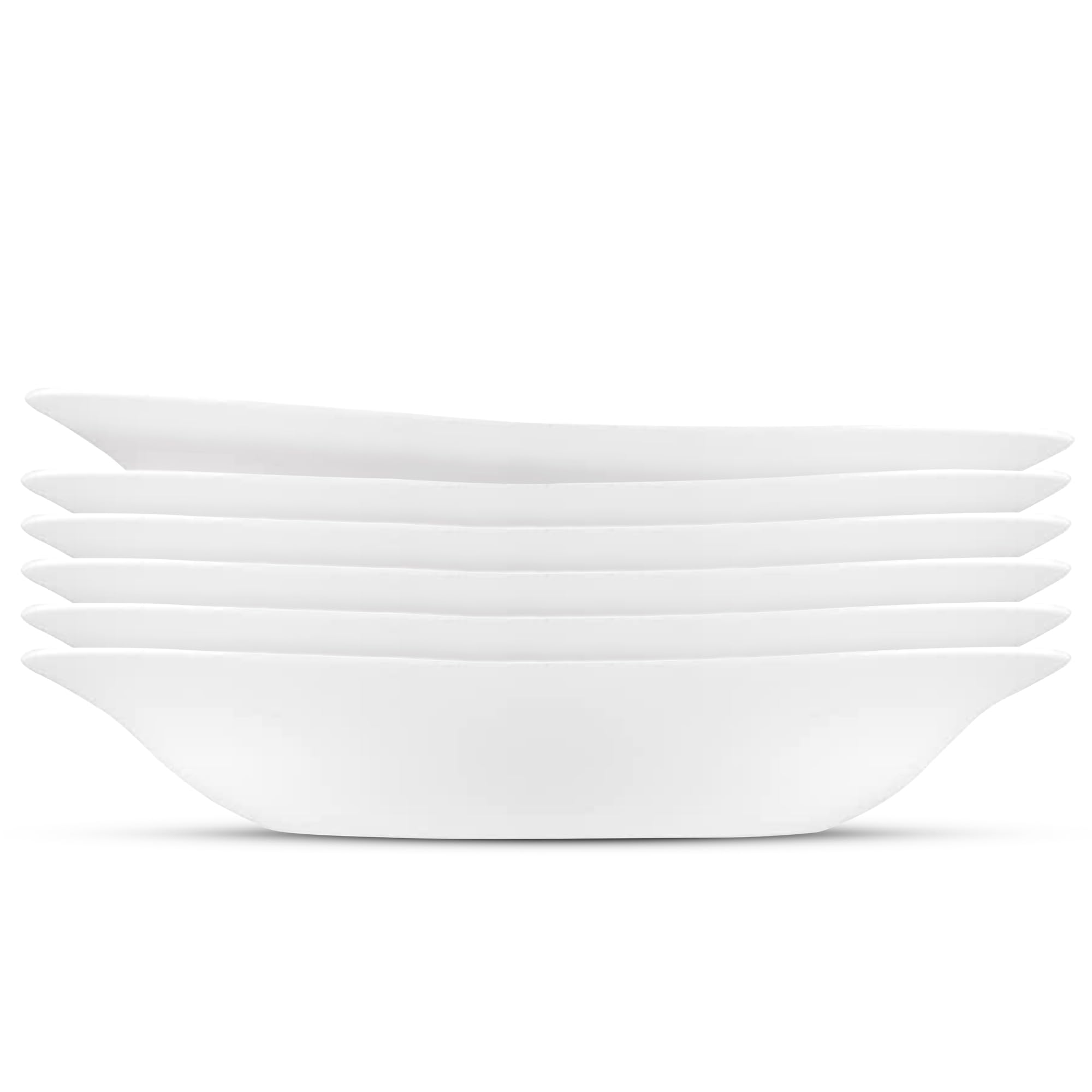 Bormioli Rocco Parma Set Of 6 Pasta Bowls And Soup Plates, 8.75 Inch Tempered Opal Glass, Clean White, Linear & Curved Design, D