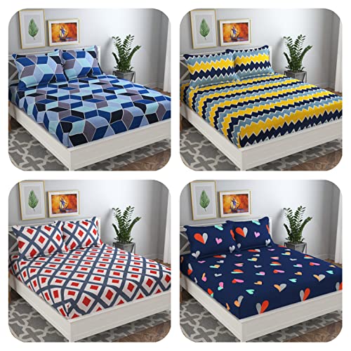 Vas Collection 144 Tc Microfiber Double Bedsheets Combo Pack Of 4 Bedsheet With 8 Pillow Covers (6X7 Feet Bed, 225X220 Cm,Red,Bl