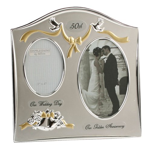 Two Tone Silverplated Wedding Anniversary Gift Photo Frame - 50Th Golden Anniversary