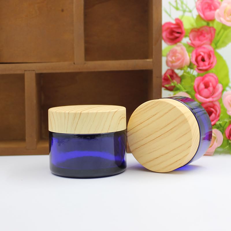 4Pack 50G Blue Glass Jars With Lids,Refillable Cream Jar Cosmetic Cream Jars,Empty Round Cosmetic Containers For Sample,Powder,C