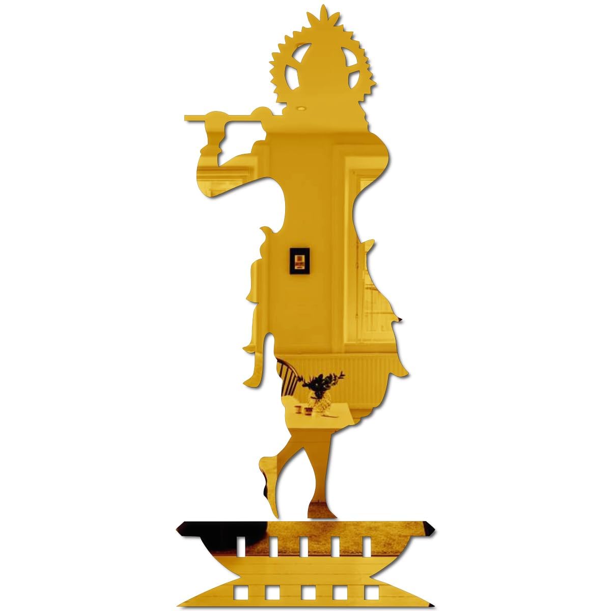 Chote Mote Seller - Shree Krishna with Stand Golden Stickers for Wall, Acrylic Mirror, Mirror, 3D, Wall Stickers for Room Hall H