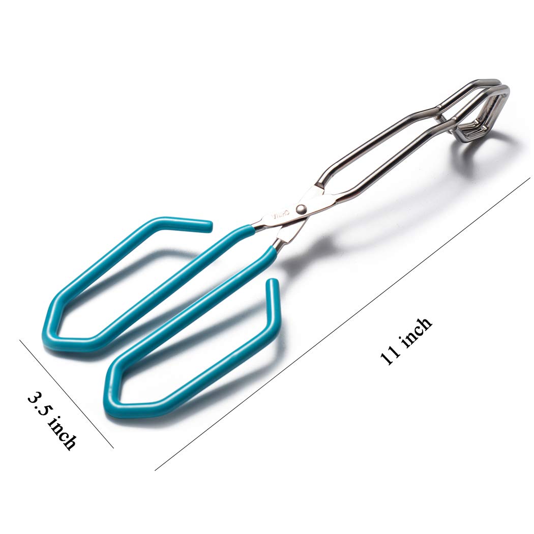 11 Inch Hiash Blue Stainless Steel Scissor Tongs, Kitchen Tongs For Cooking