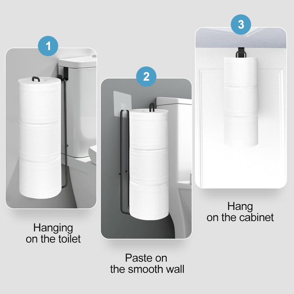 Matte Black Extra Toilet Paper Storage For 3 Roll Tissue Over The Tank Toilet Paper Roll Holder Stainless Steel Adhesive Hanging