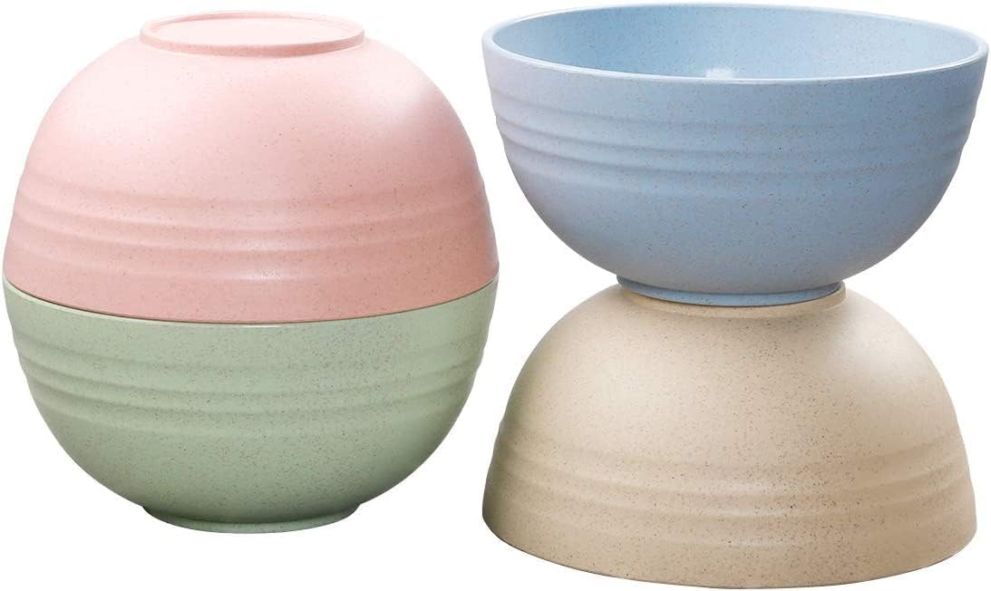 Unbreakable Cereal Bowls, Set Of 4 Dinnerware Wheat Straw Fiber Bowls For Serving Soup, Oatmeal, Pasta And Salad - Microwave And