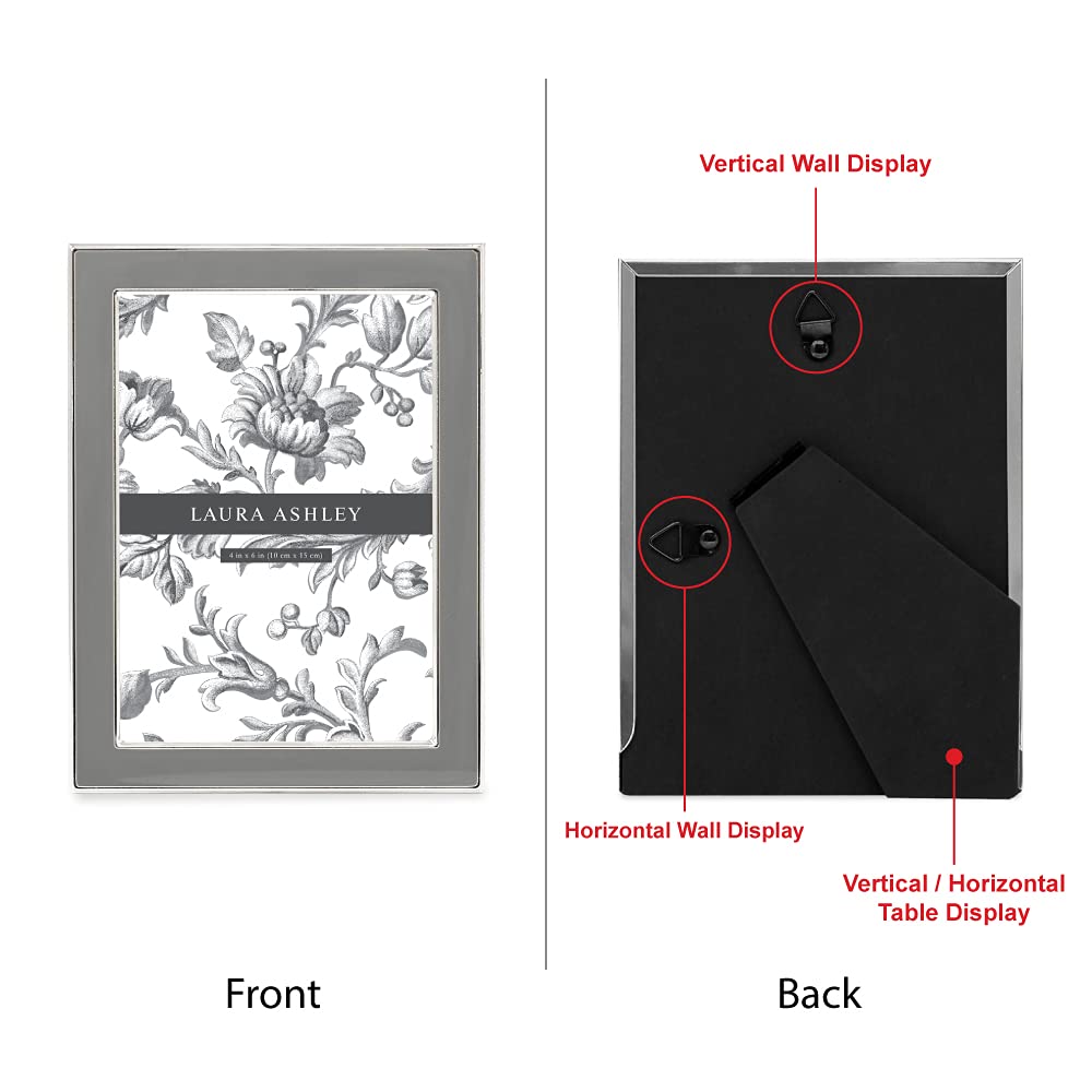 Laura Ashley 4x6 Gray Enamel Picture Frame, Silver Metal Edge with Easel, for Countertop, Counterspace, Tabletop Display, Booksh