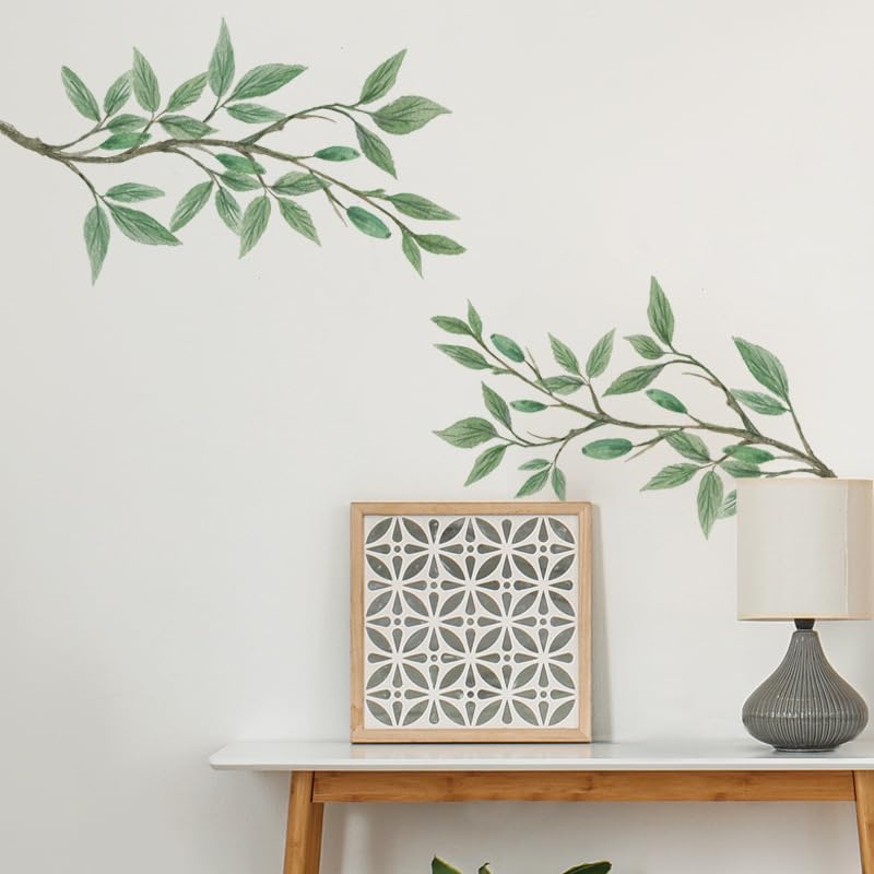 INDIAN ROYALS Green Leaves with Branches Design Wall Art Decoration PVC Vinyl Removable Wall Sticker (30 CM x 90 CM)