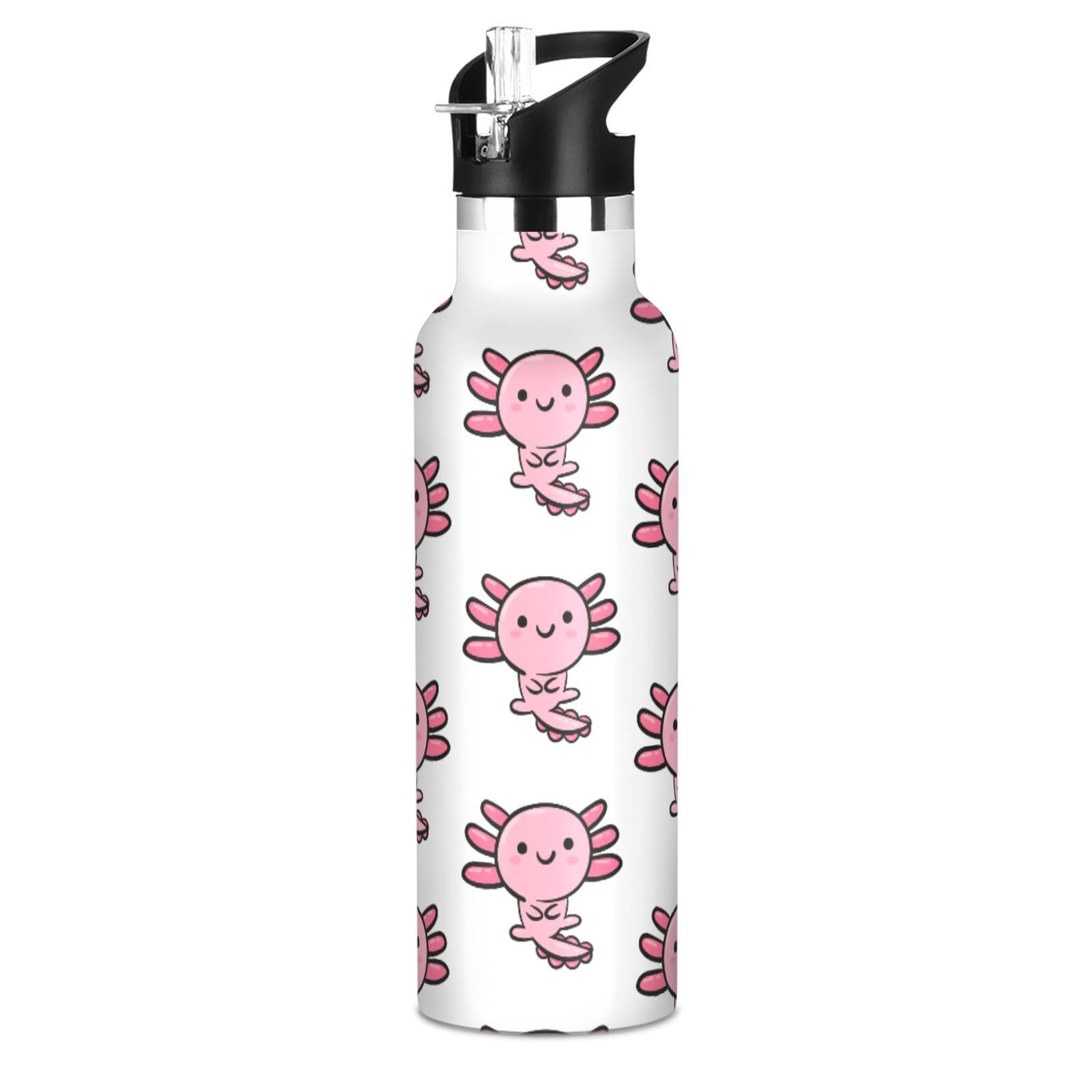 Selerdon Sports Water Bottle Lovely Axolotls Stainless Steel Beverage Container 20 oz Coffee Cup with Detachable Straw & Leakpro