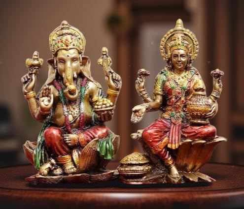 The Himalayan River Polyresin Ganesh Ji Laxmi Ji Idol Laxmi Ganesh Ji Big Laxmi Ganesh Murti For Diwali Gift, Home Decor Temple