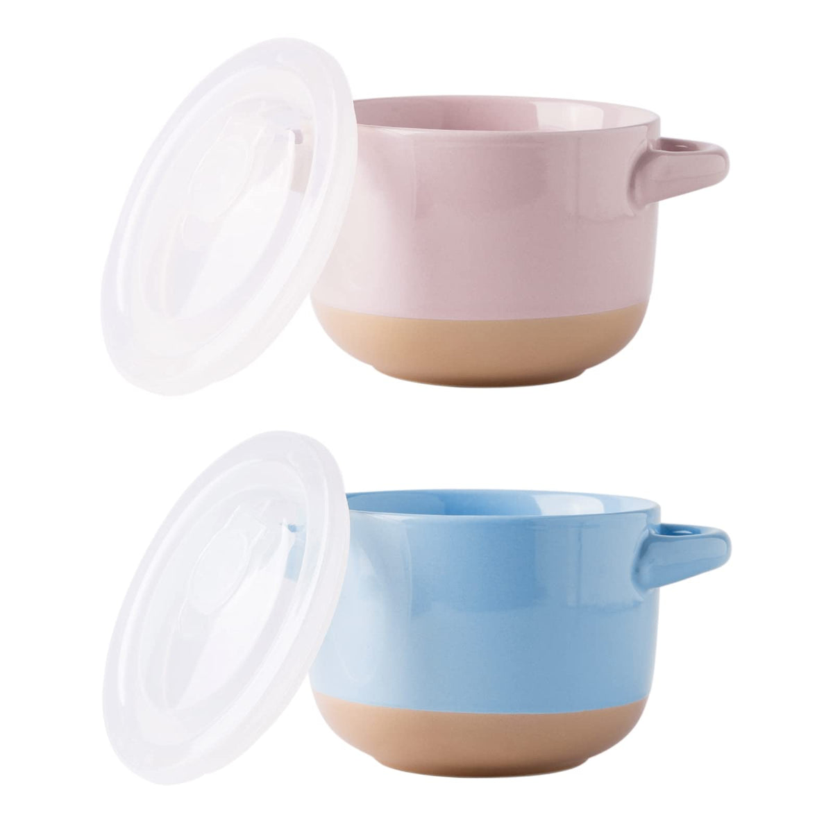 Amorarc 24 Ounces Soup Bowls With Large Handles And Lids, Stoneware Bowls Set Of 2 For Soup, Cereal, Stew, Noodle, Colourful Cer