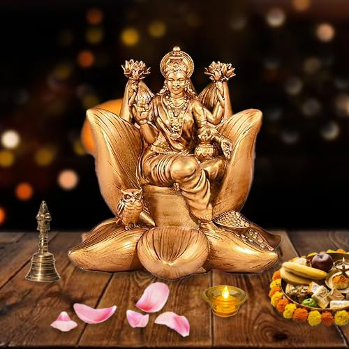 A&S Ventures Kamal Laxmi Ganesh Gold Idol Polyresin Laxmi Ganesh Ji Lakshmi Devi Idol Lord Ganesh Ji Statue For Home Puja Goddes