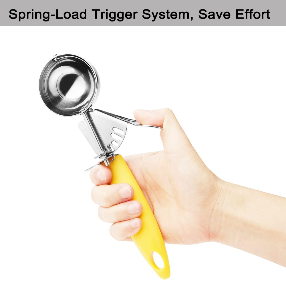 Junadael J Portion Scoop, 2 Oz Cookie Scoop, 20 Cookie Dough Scoop, Disher Scoop, Yellow Handle, For Portion Control, Scoop Cook