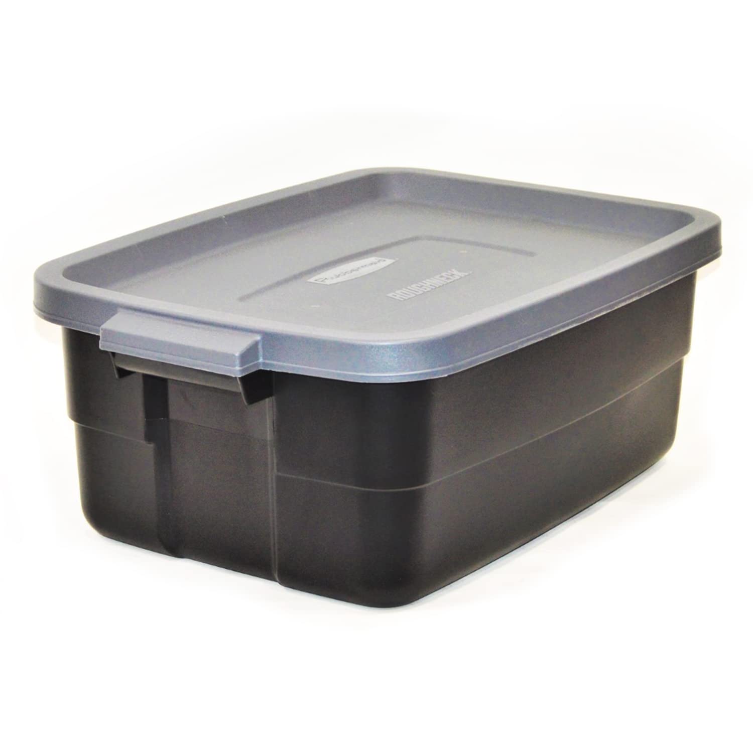 Rubbermaid Roughneck Tote 10 Gal - 6 Pack |Made In The Usa| Black & Grey, Rugged Plastic Stackable Storage Tote With Lid And Han