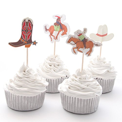 iMagitek 48 Pack Western Cowboy Cupcake Toppers Picks Cake Decorations for Birthday Party  Baby Shower