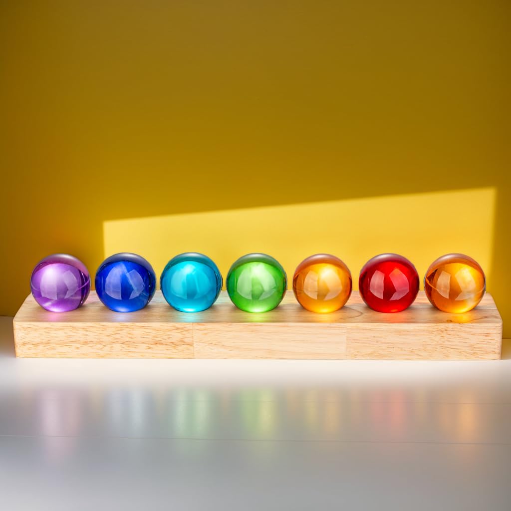 7pcs 40mm Multicolor Crystal Solid Ball Glass Spheres with LED Wooden Base Night Light Decoration Healing Sphere Balls with Stan