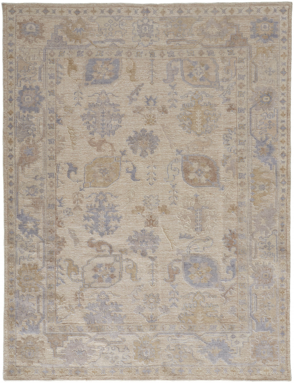 10 X 14 Tan Orange And Blue Floral Hand Knotted Stain Resistant Area Rug