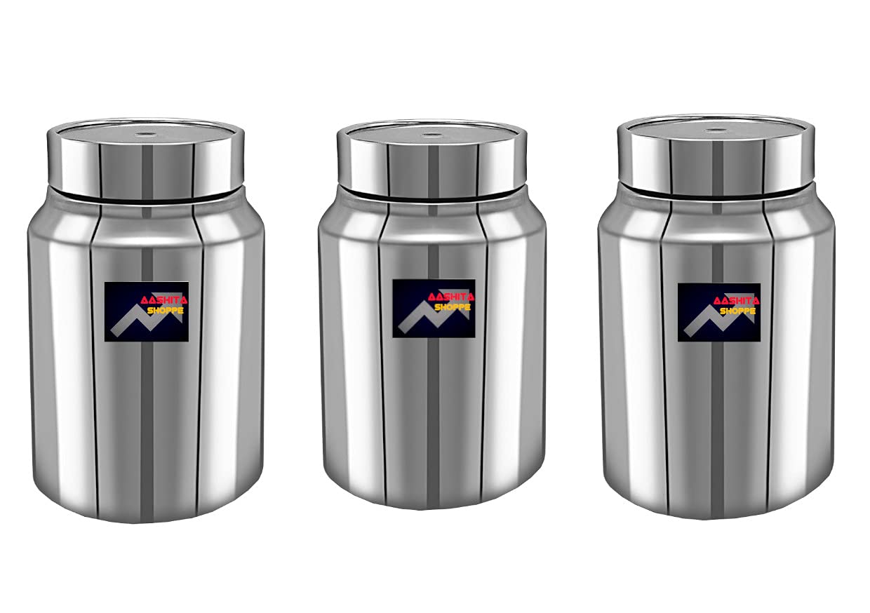 Aashita Shoppe Multi Purpose Stainless Steel Storage Container (Silver) With Transparent Lid, Capacity  500 Gms (Per Container)