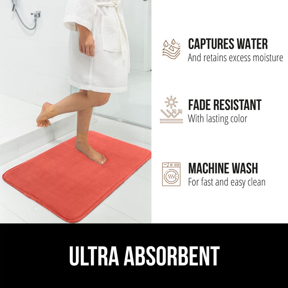 Gorilla Grip Thick Memory Foam Bath Rugs  Soft Absorbent Velvet Bathroom Mats  Durable Dots on Underside  Machine Washable Bathmat  Carpet Rug Room Decor for Shower Floor  24x17 Mat  Coral