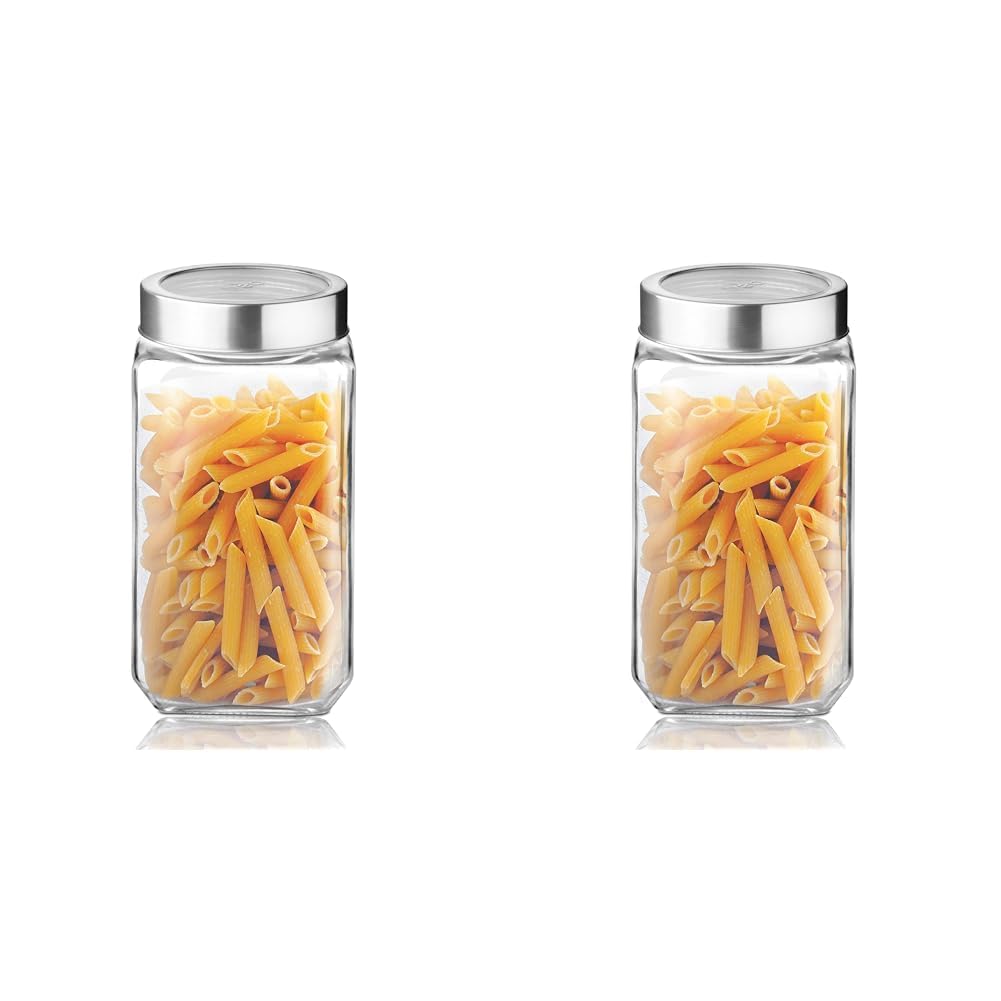Home Stuffs Fresh Glass Storage Jar | Container With Air Tight Silver Metal Lid | Multipurpose Jar | For Storage Of Food, Pulses