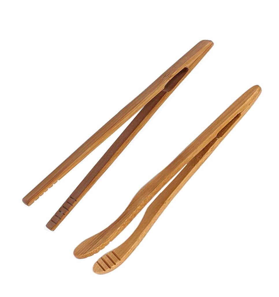 Catchex Bamboo Toaster Tongs For Toast, Bread, Tea Bag Squeezer, Pickles And Other Small Food Items (7, Reusable, Pack Of 2)