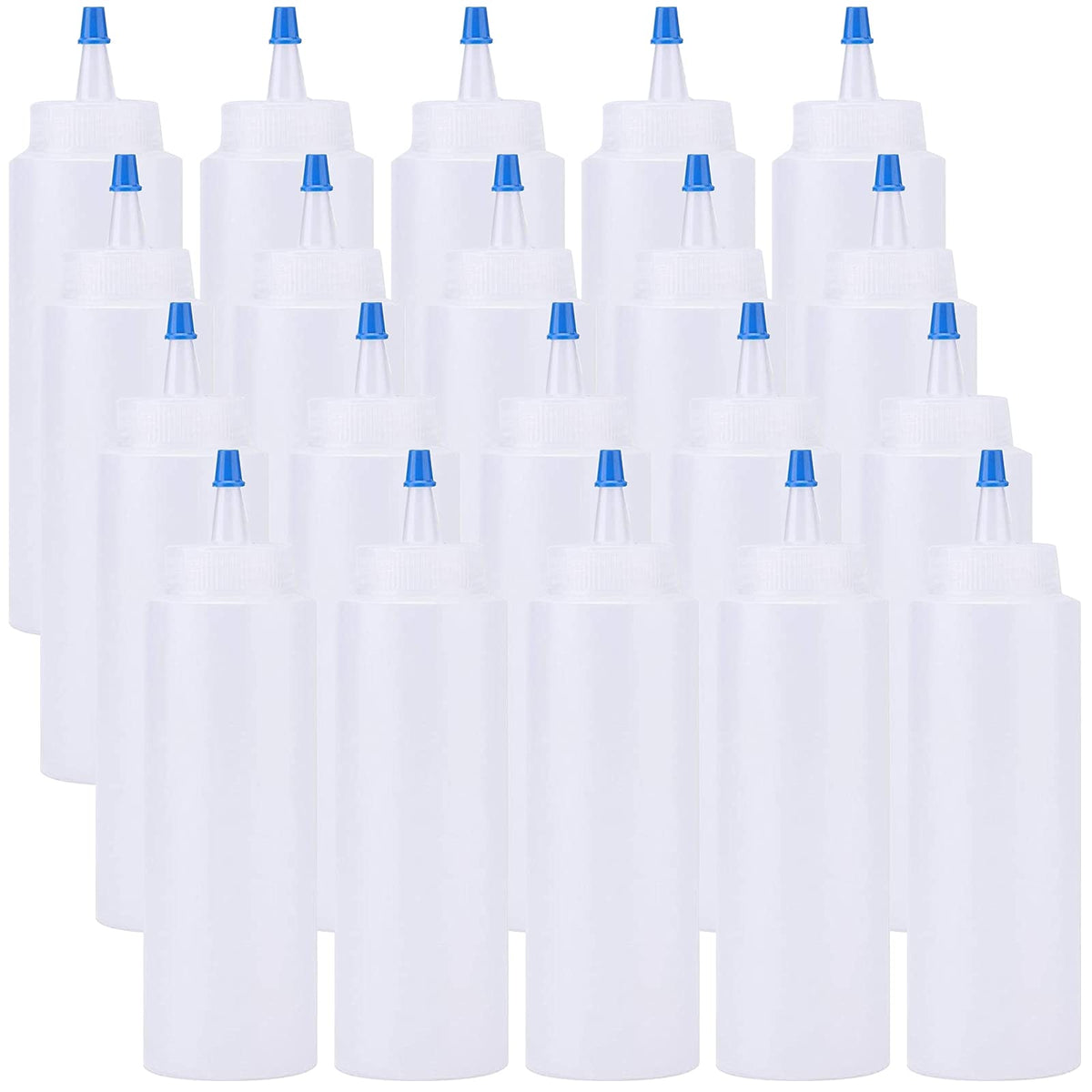Fasmov 20 Pack 8-Ounce Plastic Condiment Squeeze Squirt Bottles, Plastic Squeeze Bottles With Blue Tip Cap For Ketchup, Sauces,