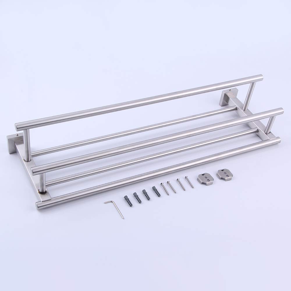 Gerzwy Bathroom Lavatory Towel Rack Towel Shelf With Double Towel Bars Wall Mount Holder, 24-Inch Sus 304 Stainless Steel Brushe
