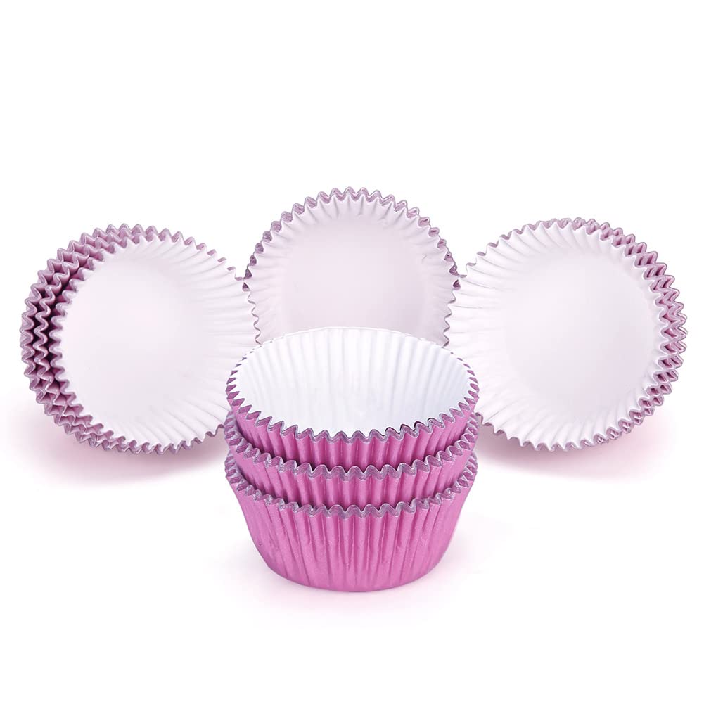 Gifbera Pink Foil Cupcake Liners Mini Size Muffin Baking Cups 300 Count, Pink