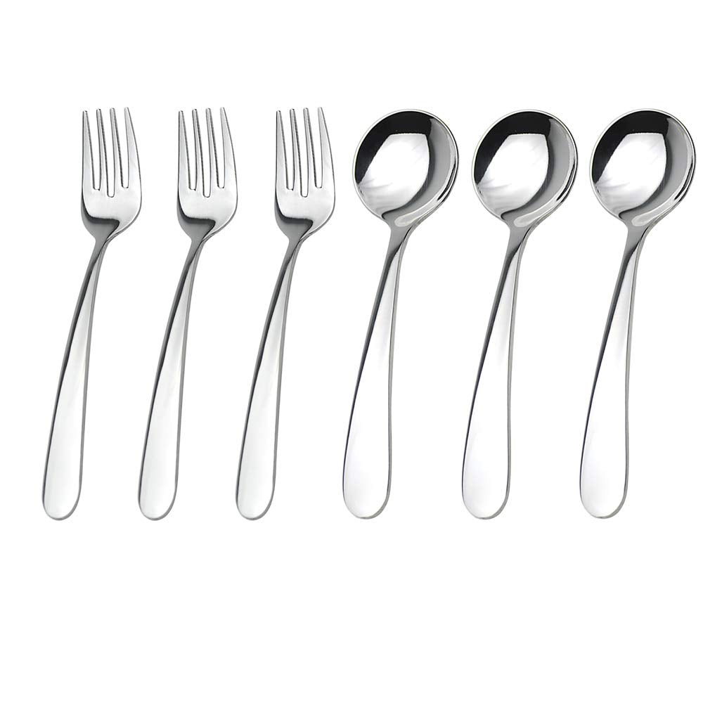 WEKTUNAA Stainless Steel Child Toddler Flatware Set-6 pieces-Kids Fork and Spoon, Mirror Polished, Back to school lunch supplies