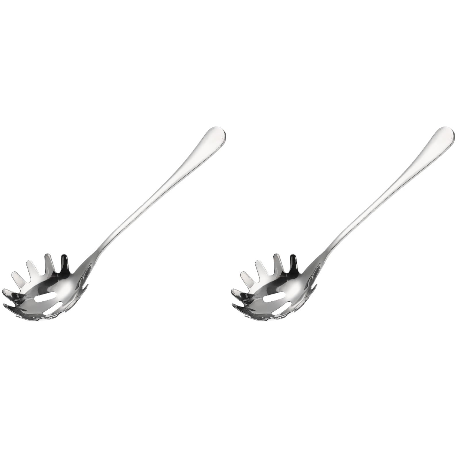 DOITOOL 2 Pcs Stainless Steel Spaghetti Spoon Server with Draining Holes and Teeth 9.44 Inch Pasta Fork for Easy Noodle Serving 