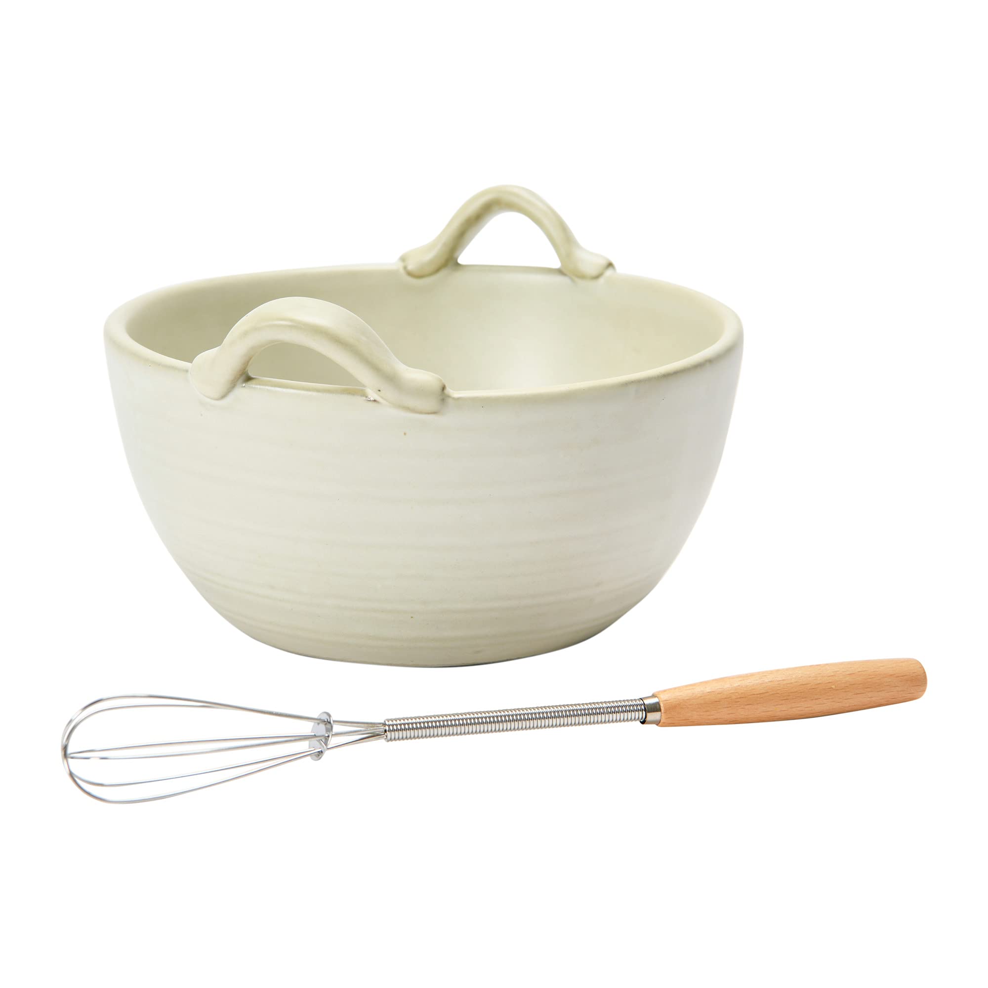 Creative Co-Op Stoneware Batter Bowl Whisk Serveware, 6.75'', Cream