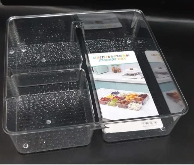 Credsy 3 Compartment Rain Divided Fridge Drawer Organizer Tray Refrigerator Storage Box Pantry Bin For Vegetable, Fruits Etc. | 
