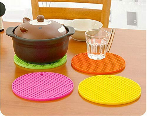 JEMICA Round Silicone Hot Pot Holder Mat Heat Resistant Disc Pads Kitchen Insulation AntiSlip Coasters Dining Table Mat (Pack o