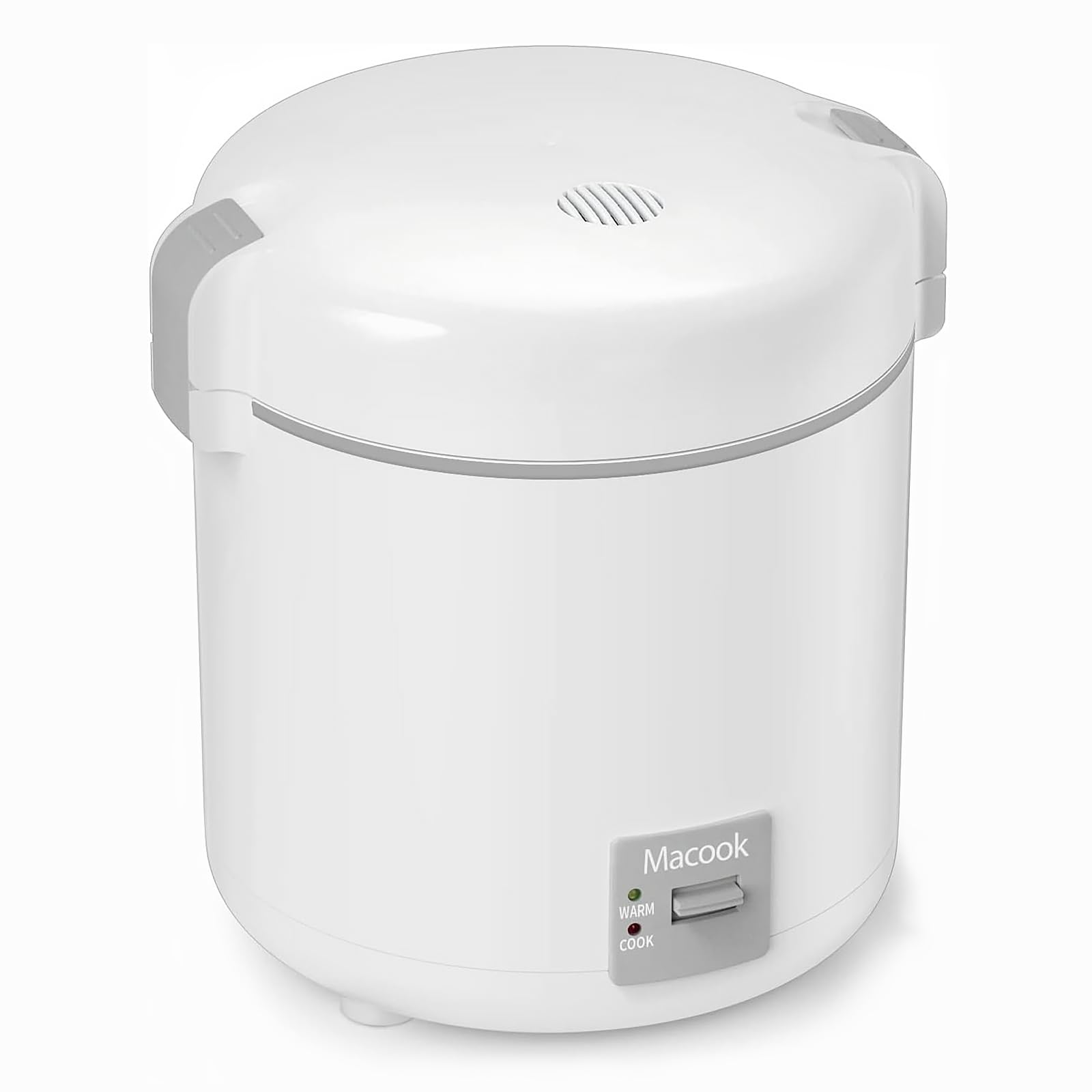 Macook Mini Rice Cooker, 1-1.5 Cups Uncooked, One Touch & Keep Warm, White and Grey, Model CA-Mini RC