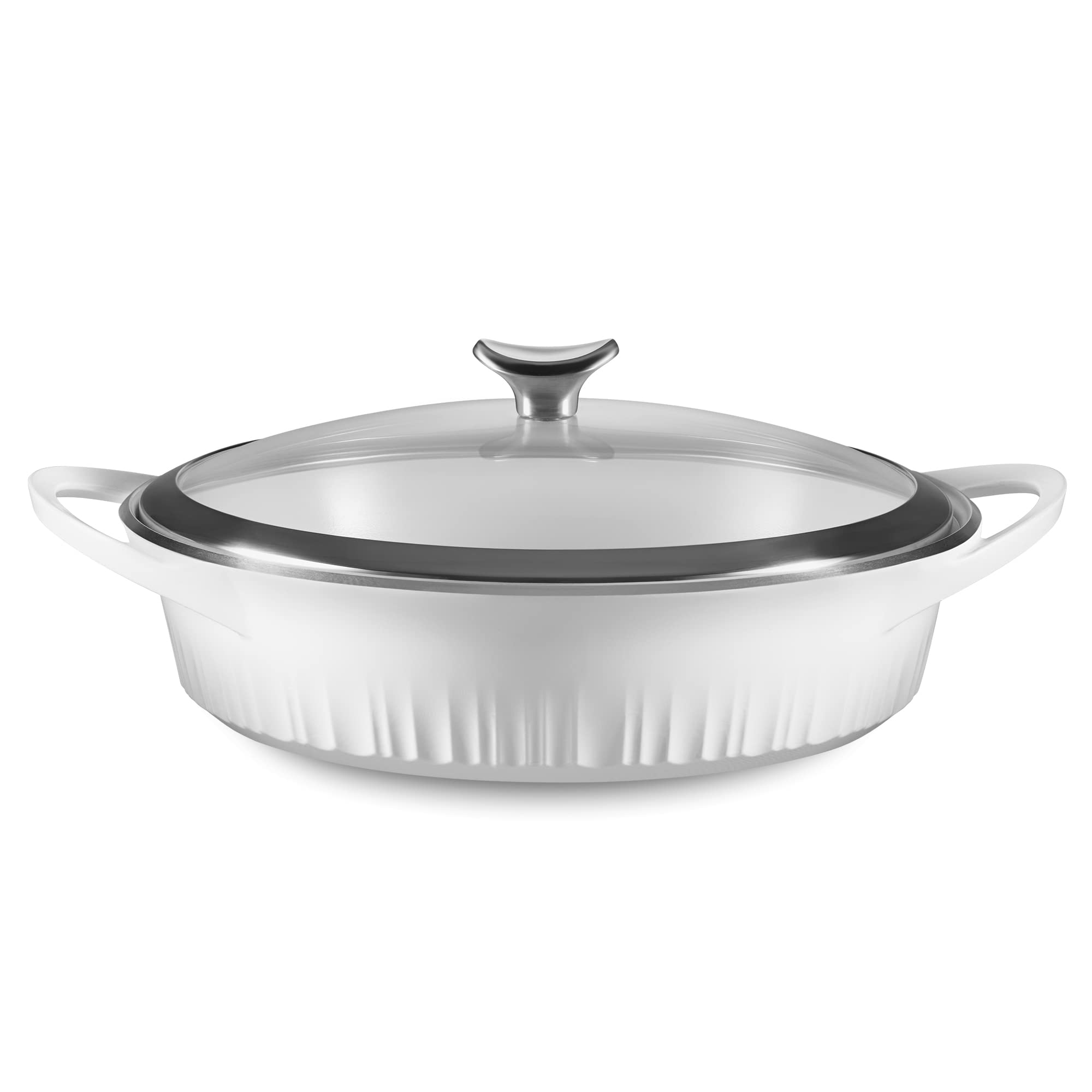 CorningWare QuickHeat 4-QT Cast Aluminum Braiser With Lid, Nonstick Ceramic Interior, Lightweight and Fast Even Heat Baking & Co