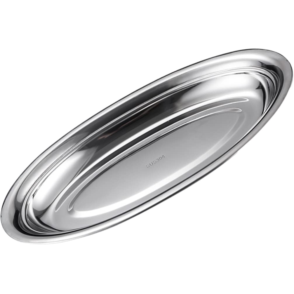 Hemoton Sizzle Platter Serving Platter Oval Fish Dish Stainless Steel Fish Plate Metal Food Serving Tray For Steaming Fish Desse