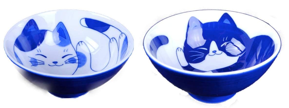 Minorutouki Cat Design NEKOCHIGURA Rice Bowl MIKE & HACHIWARE Small Size 2 pattern set f4.6  H2.4in 6.63oz Made in Japan