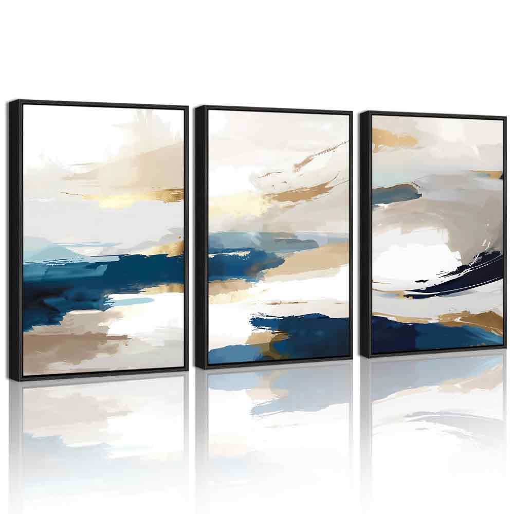 Kuvioke Abstract Blue Framed Wall Art Graffiti Shape Pastel Wall Decor Modern Art Painting For Bedroom Hallway 12X16In (Black Fr