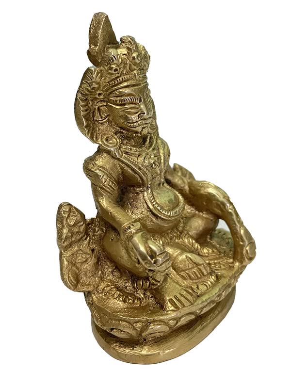 P.J.Handicrafts Brass Idol Kuber Murti for Home Puja The God of Wealth for Blessing/Maharaj Kuber for Tijori Locker Money Safe -