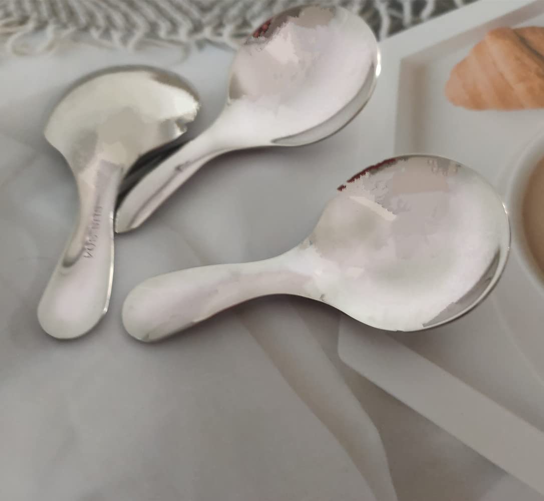 3Pcs Stainless Steel Mini Scoop For Canisters With Short Handle, Silver Mini Feed Spoon For Ice Cream Melon Baller, Short Handle