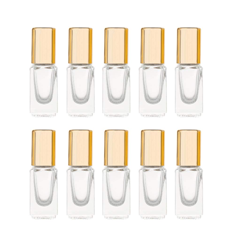 3Ml Square Glass Roller Bottle For Essential Oils,Mini Glass Bottles With Stainless Steel Roller Balls,Gold Aluminum Caps Portab