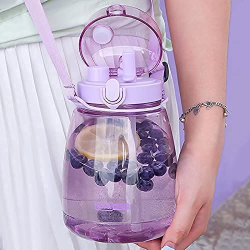 Moioibe Kawaii Water Bottle With Straw 45Oz With Two Ways To Dinking Modern Cute Water Jug With Strap For Women/Teen Girl/School