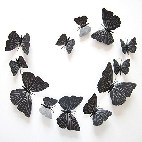 Xtore 24Pcs 3D Home Decor Butterfly | Beautiful Decor Item | Comes With Sticking Pad - (Set Of 24) (Shaded Black)